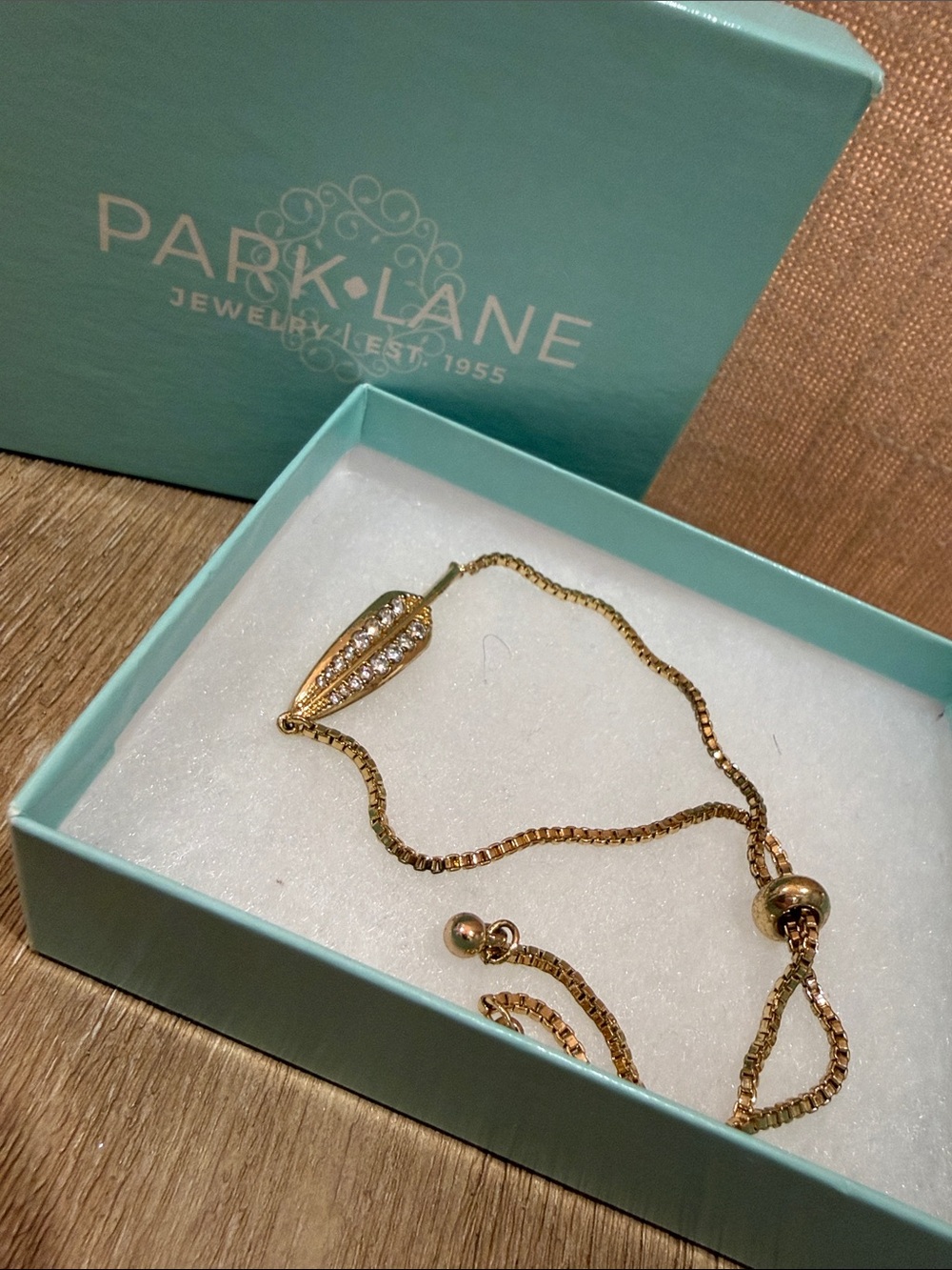Park Lane Gold-Tone Slider Bracelet with Crystal Leaf Charm - Gold